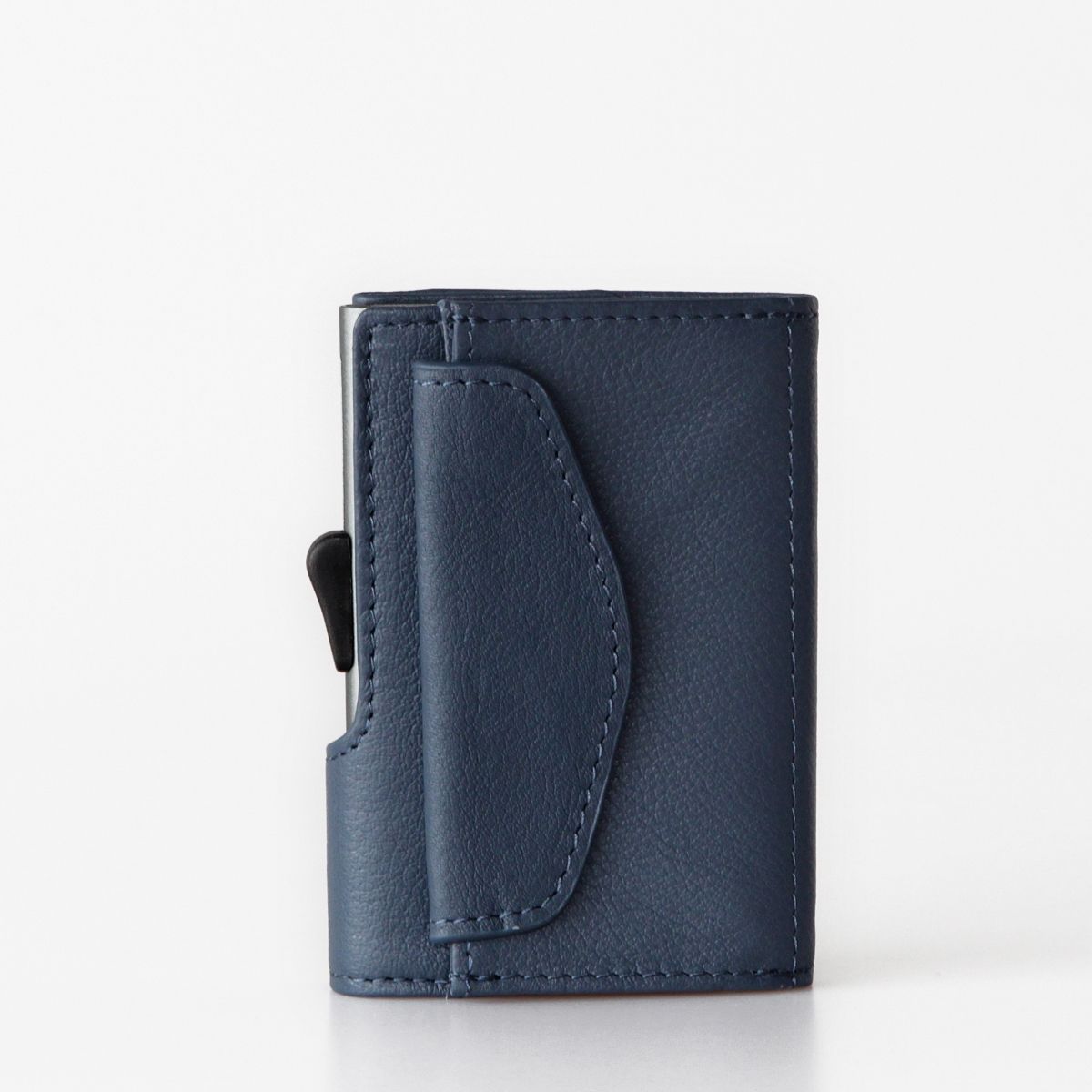 C-Secure Aluminum Card Holder with Genuine Leather and Coin Pouch - Blue Marino